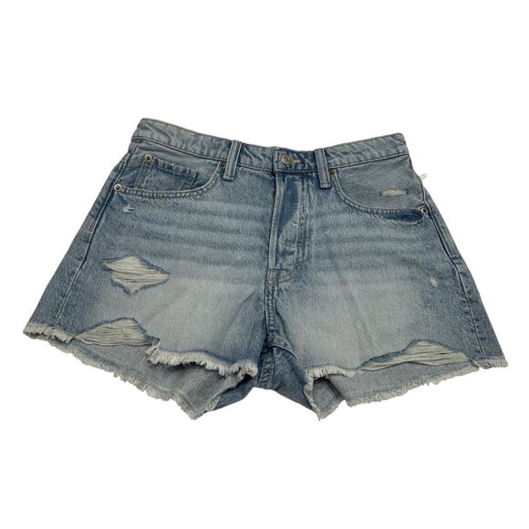H&M High-Waist Denim Shorts in Light Denim Blue - Picture 1 of 6